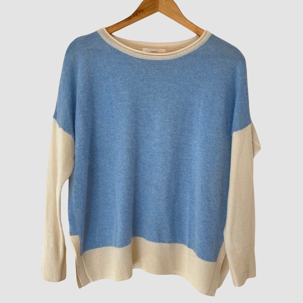 Charli London Blue/ Ivory Long Sleeve Boat Neck Cashmere Sweater S ($110)